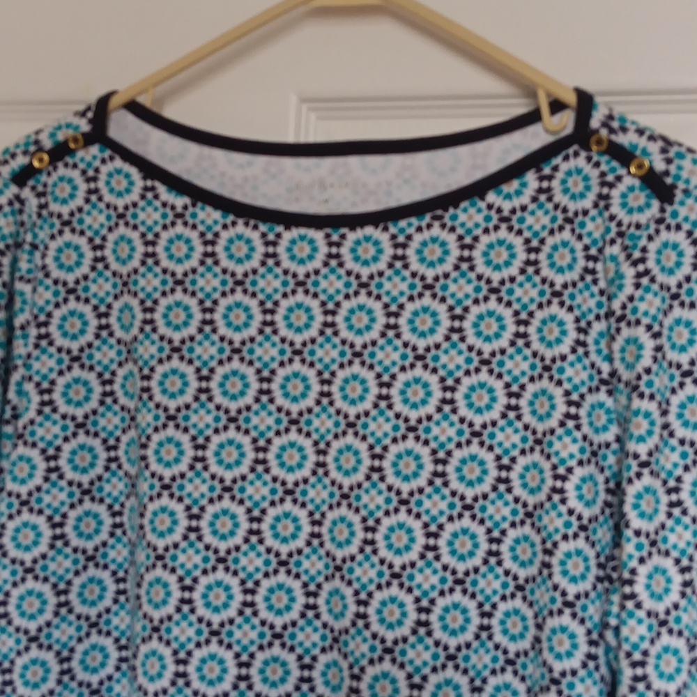 Kim Rogers Blue and White Geometric Floral Long Sleeve Top.Size M - Picture 4 of 5